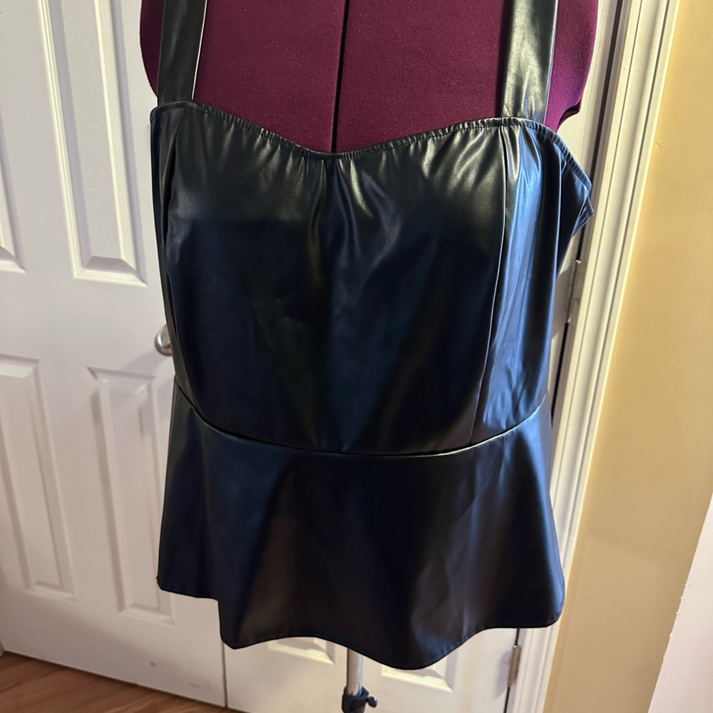 Ashley Stewart Black Faux Leather Top